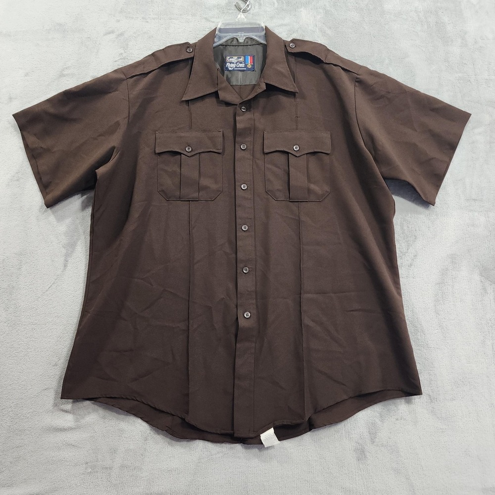 Flying Cross Shirt Mens L Brown Command Zip Front Short Sleeve Uniform Work